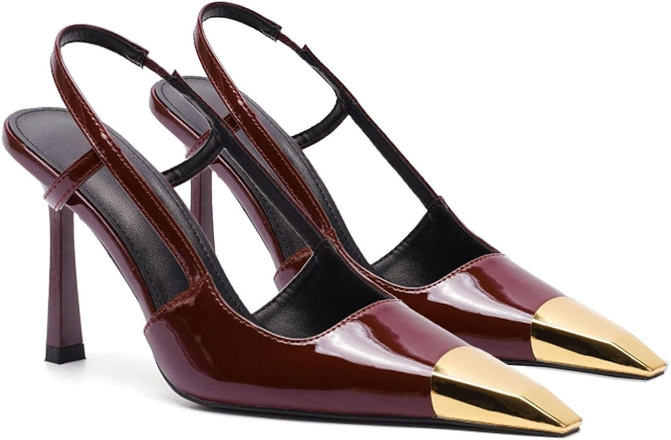 THESHY Womens Slingback High Heels Metal Pointed Toe Leather High Stiletto Heel Pumps Slip on Ela... | Amazon (US)