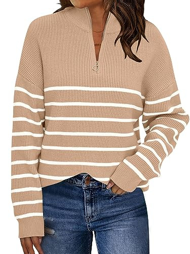 LILLUSORY Women's Quarter Zip Striped Oversized Sweater Mock Turtleneck Pullover Fall Fashion Out... | Amazon (US)