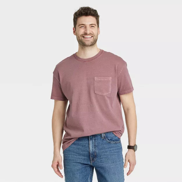 Men's Short Sleeve Garment Dyed T-Shirt - Goodfellow & Co™ Purple L | Target