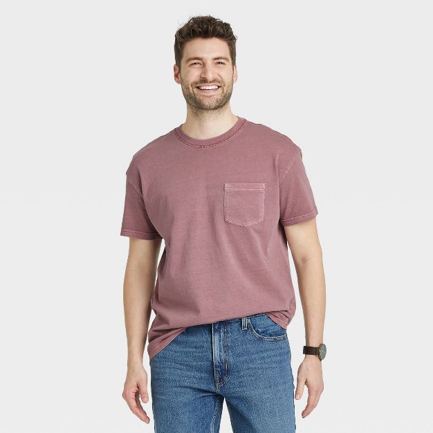 Men&#39;s Short Sleeve Garment Dyed T-Shirt - Goodfellow &#38; Co&#8482; Purple L | Target