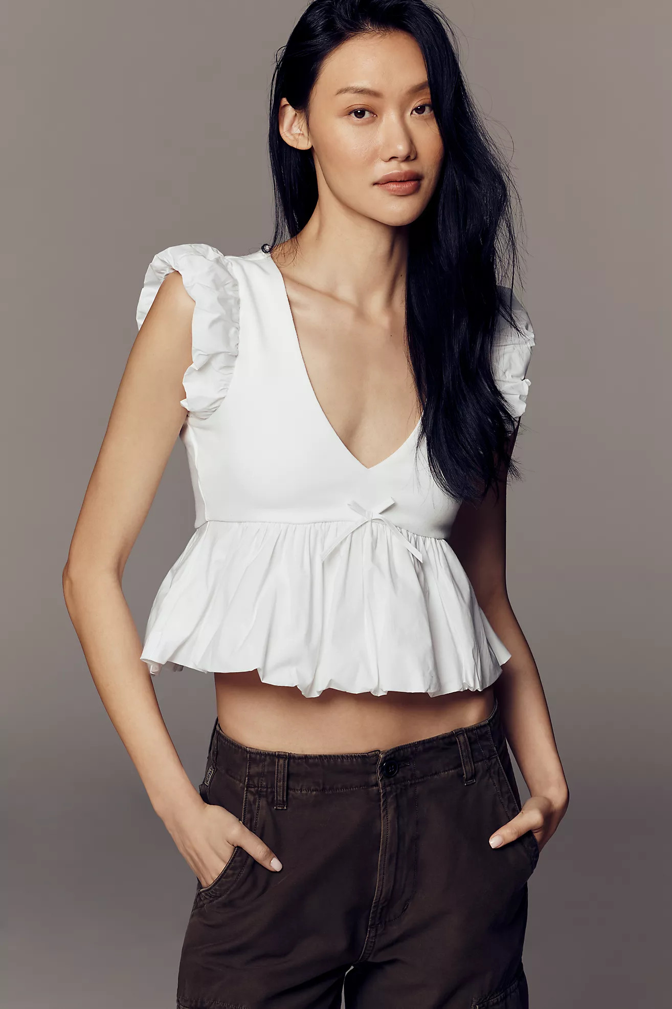 Maeve Crop Peplum Ruffle Top | Anthropologie (US)