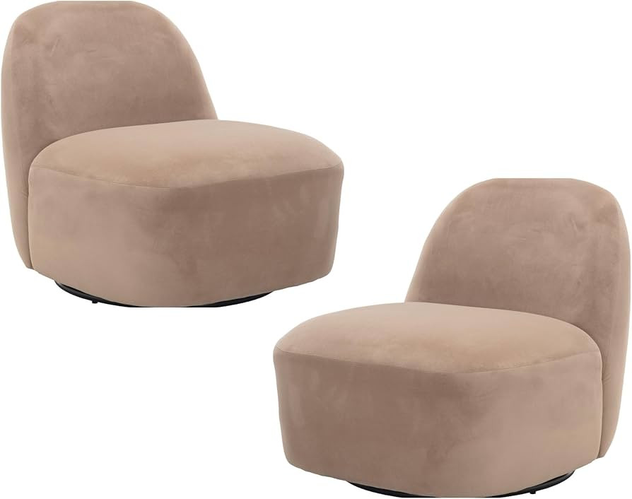 Modern Swivel Barrel Chairs Set of 2, Khaki Velvet Upholstered Armless Comfy Accent Chairs, 32'' ... | Amazon (US)