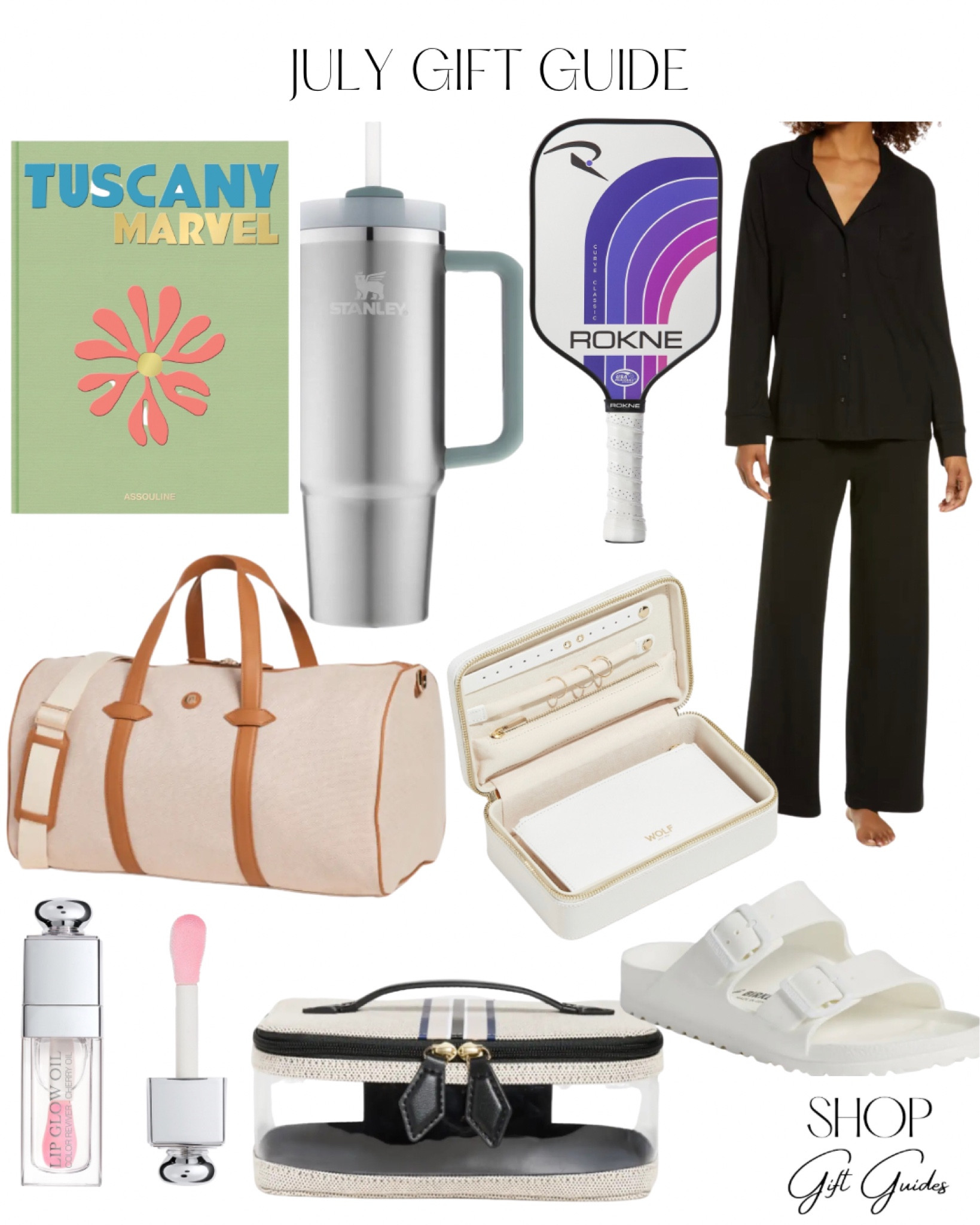 Gift ideas for her! 

Paravel overnight weekender bag, pajama set, pickleball rackets, Tuscany coffee table book, dior lip oil, cosmetic bag, travel jewelry storage, summer slides, Stanley dishwasher safe water bottle 



#LTKstyletip #LTKFind #LTKtravel