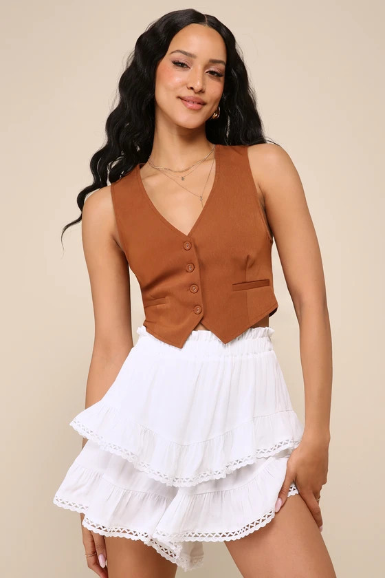 Festival Flirtation Ivory Lace Ruffled Tiered Shorts | Lulus