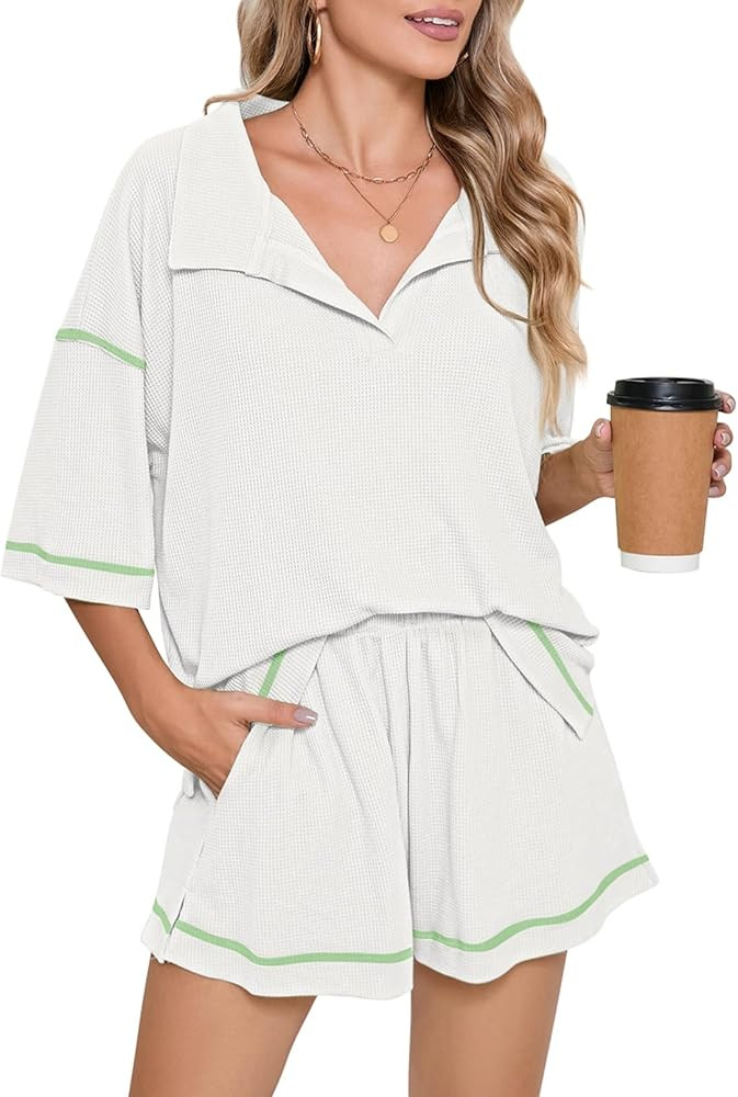 Pink Queen Womens 2 Piece Pajama Sets Short Sleeve Tops Lounge Sets Casual 2 Piece Outfits Summer... | Amazon (US)