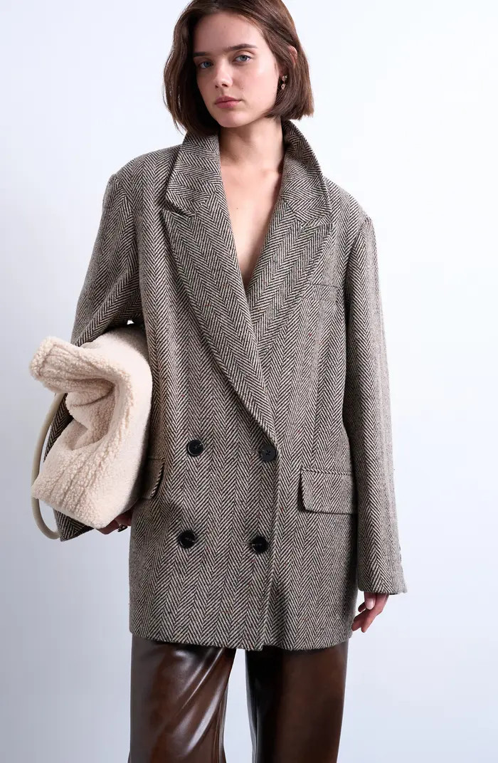 Oversize Herringbone Twill Double Breasted Blazer | Nordstrom