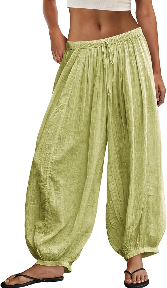 Panadila Women Balloon Pants Sheer Beach Pants Flowy Drawstring Wide Leg Trousers Summer Vacation... | Amazon (US)