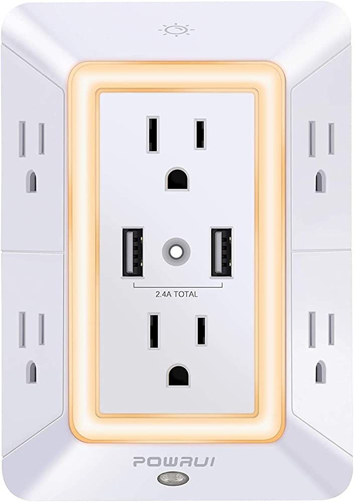 USB Wall Charger, Surge Protector, POWRUI 6-Outlet Extender with 2 USB Charging Ports (2.4A Total) a | Amazon (US)