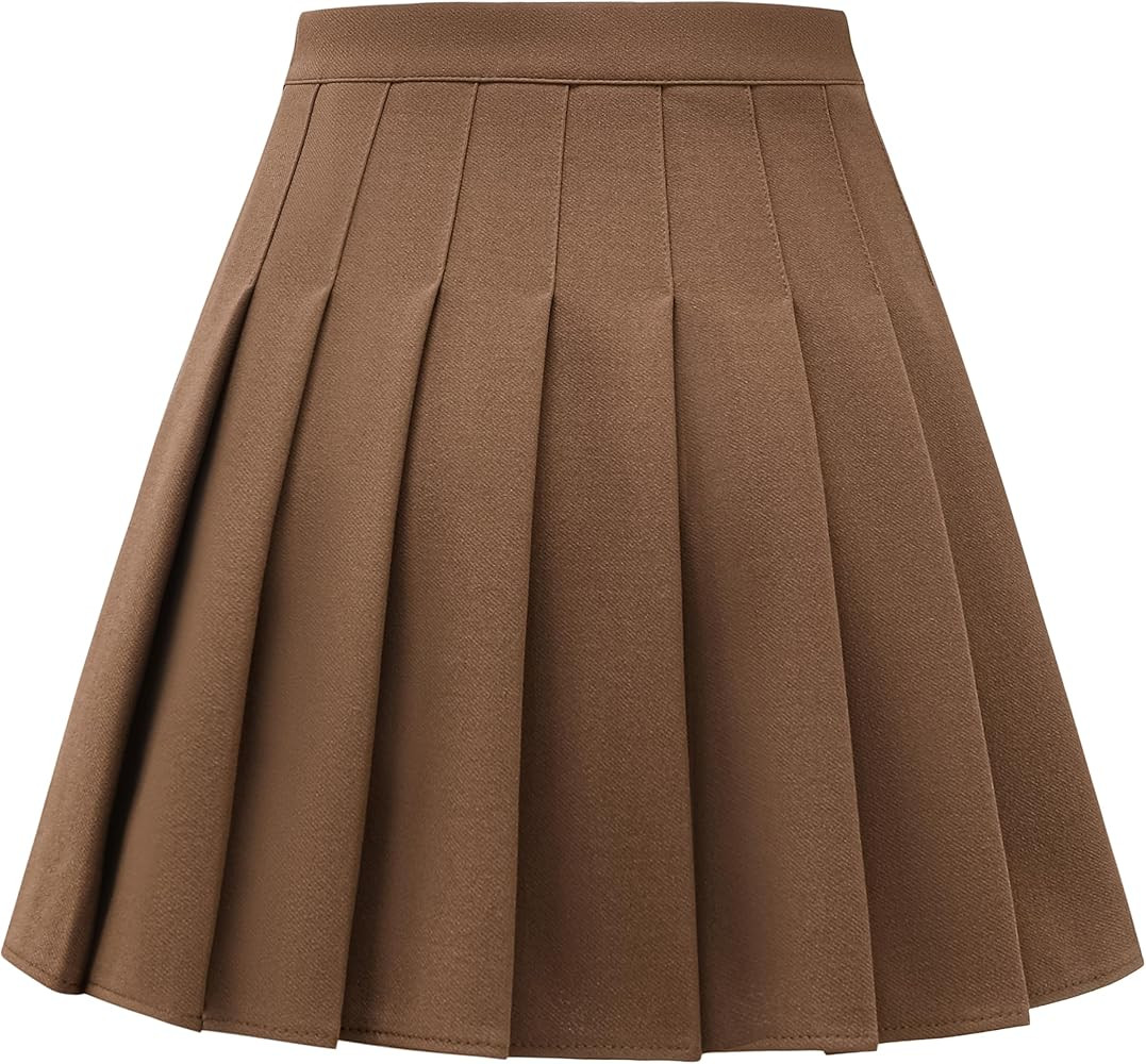 Womens Stretchy Pleated Mini Skirt Comfort High Waist Cheerleader School Uniform Skirt | Amazon (US)