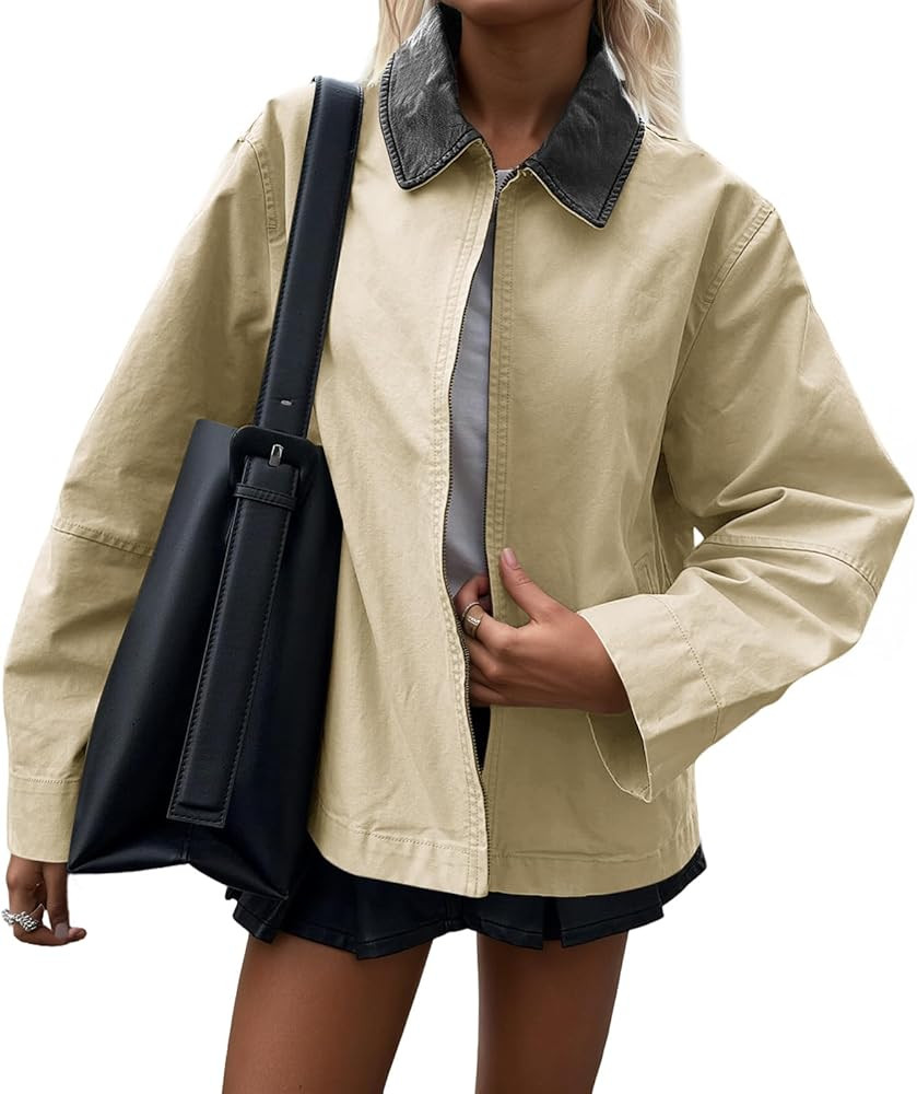 Cicy Bell Womens Oversized Fall Jackets Casual Lightweight Zip Up Cotton Canvas Light Barn Coats ... | Amazon (US)
