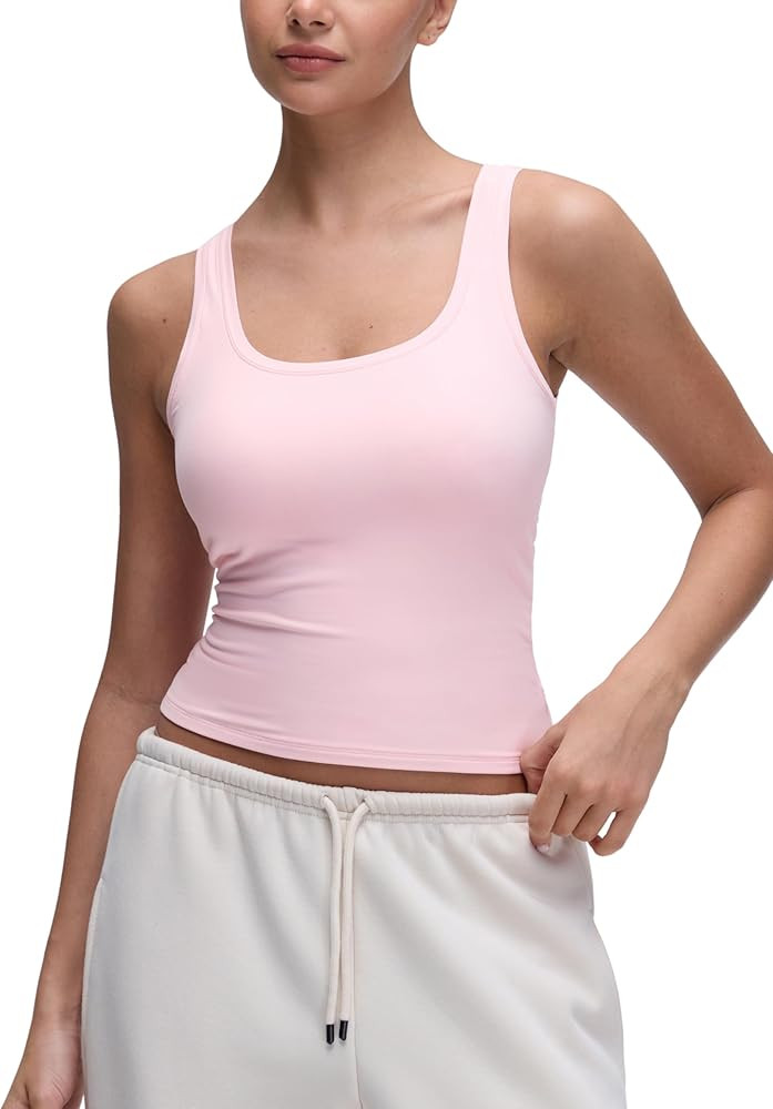CRZ YOGA Softembrace Scoop Neck Tank Tops for Women - Casual Going Out Soft Double Lined Crop Bas... | Amazon (US)
