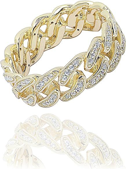 Women's Sterling Silver Cubic Zirconia Curb Link Ring | Amazon (US)
