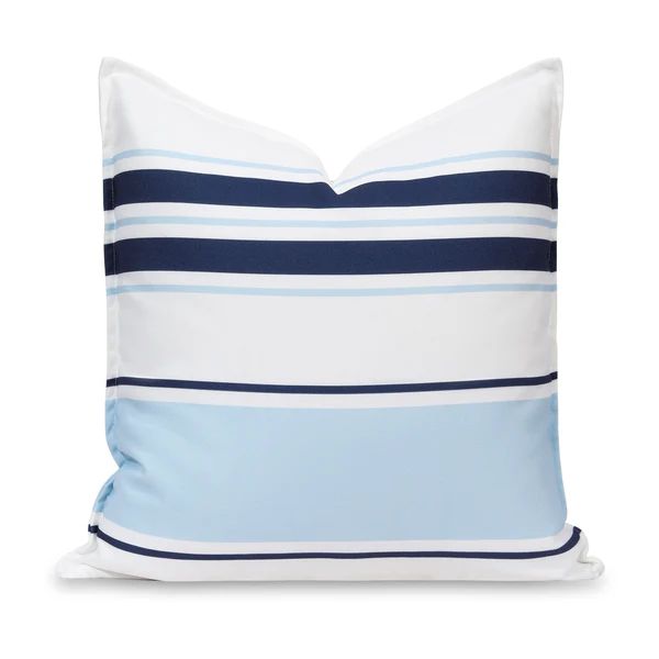 Coastal Indoor Outdoor Throw Pillow Cover, Stripes, Navy Baby Blue, 20"x20" | Hofdeco