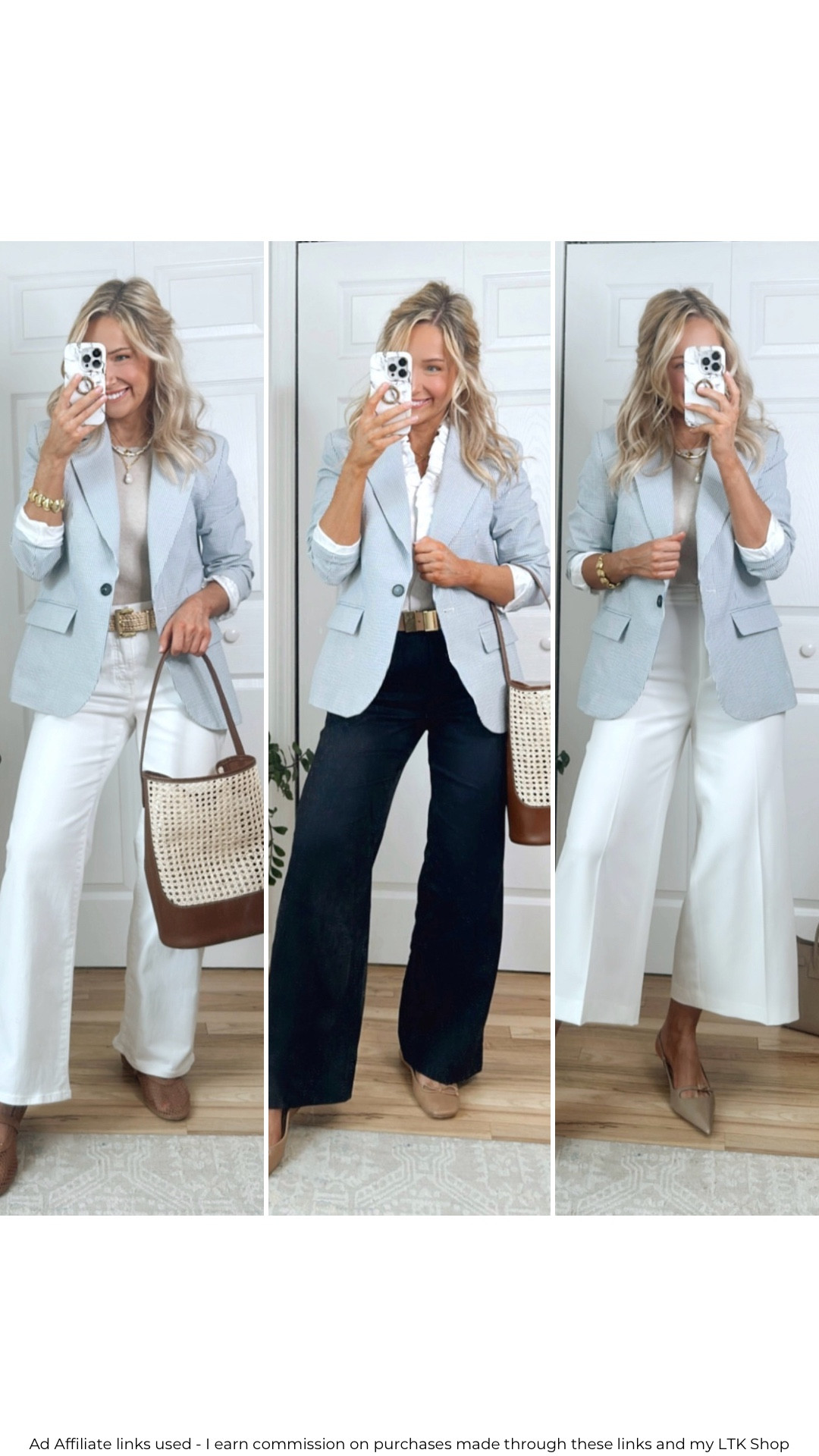 Seersucker blazer styled 3 ways 
Zara blazer
Work to weekend outfits 