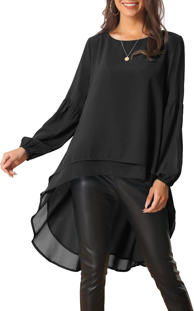 Seta T Women's High Low Tops Lantern Sleeve Dressy Casual Chiffon Blouse | Amazon (US)
