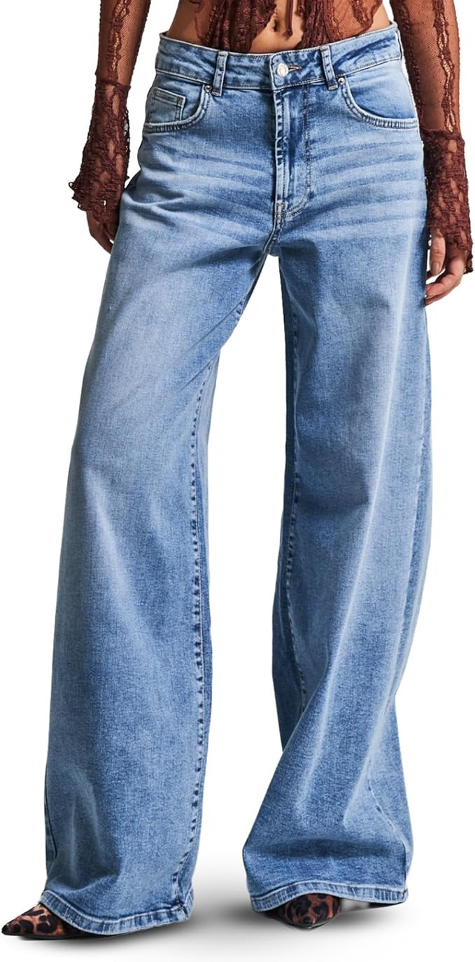 IT'S BASIC Straight Wide Leg Jeans for Women High Waisted, Relaxed Fit Trendy Womens Jeans Stretc... | Amazon (US)
