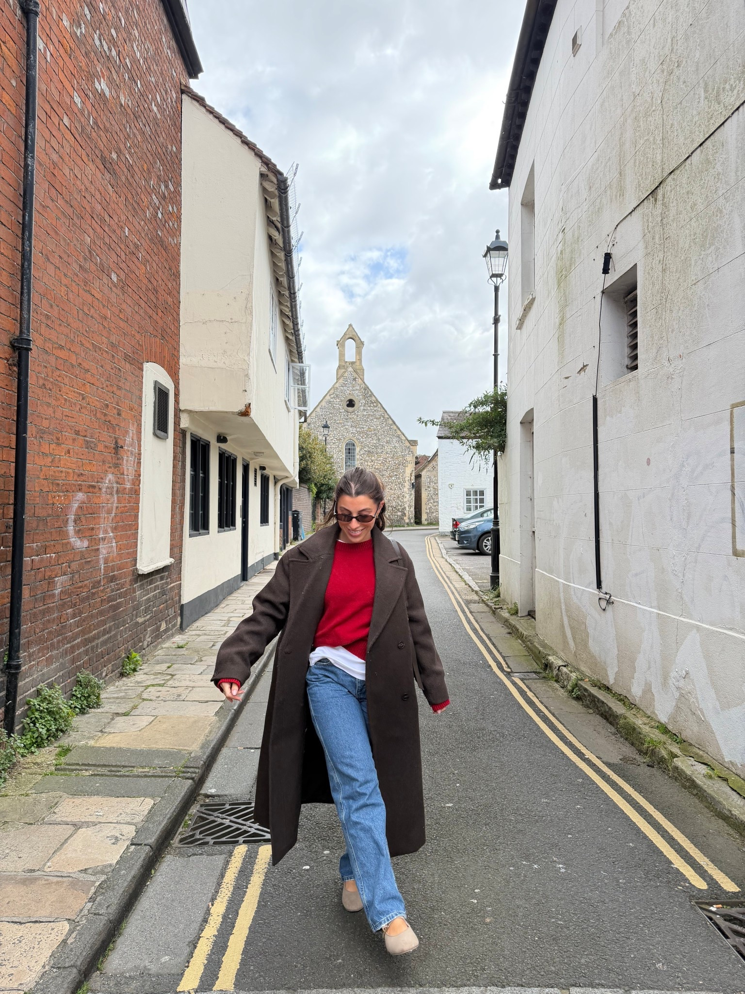 Spring outfit, spring style, petite, fashion, wardrobe, knitwear, jumper, red sweater, red and brown, maxi coat, blue denim jeans, ballet pumps, mushroom pumps, flag shoes, spring shoes, uk weather, outfit, ootd, asos, Eseni, & other stories, pull and bear, new look, faux suede

#LTKuk #LTKspring #LTKpetite