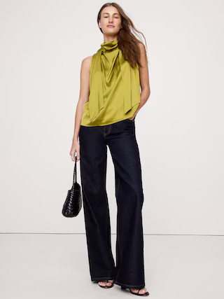 Stretch-Satin Tie-Neck Top | Banana Republic (US)