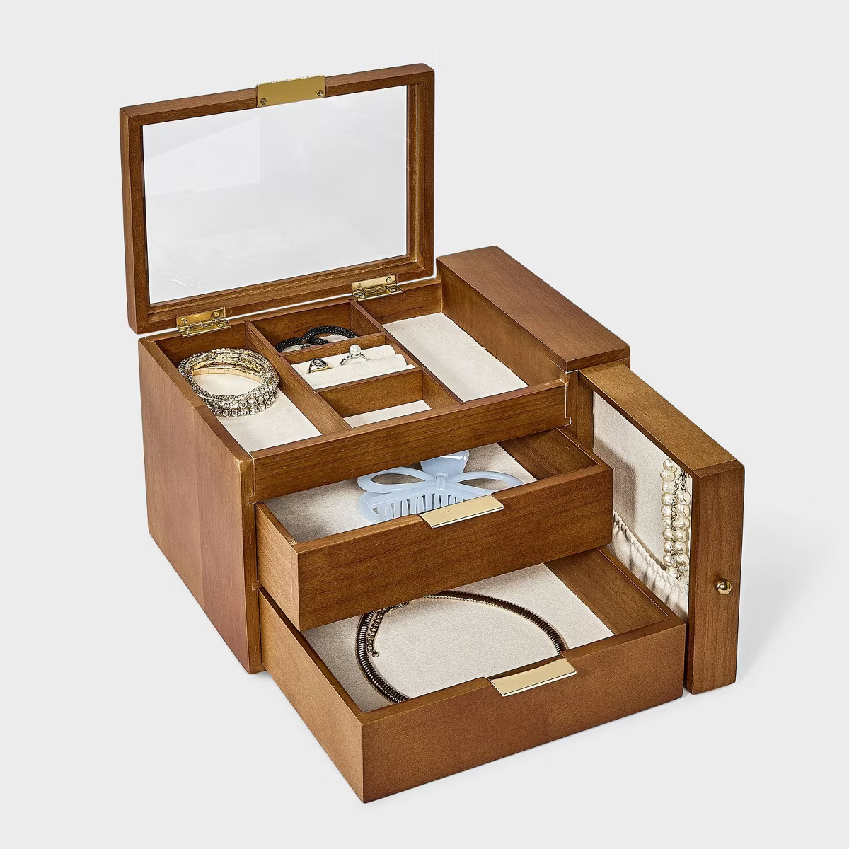 Three Drawer with Vertical Necklace Storage Jewelry Organizer - A New Day™ Rubberwood | Target