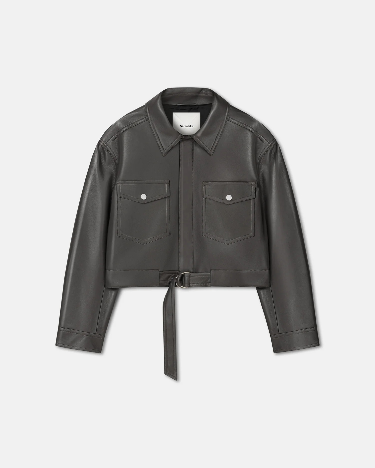 NANUSHKA - Zaria - Cropped Regenerated Leather Jacket - Midnight Green | Nanushka