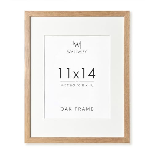 11x14 Picture Frame, Solid Oak 11 x 14 Photo Frame with Mat to 8x10, 14 x 11 Wooden Frames for Wall, 11x14 Natural Oak Wood Frame, Set of 1 | Amazon (US)