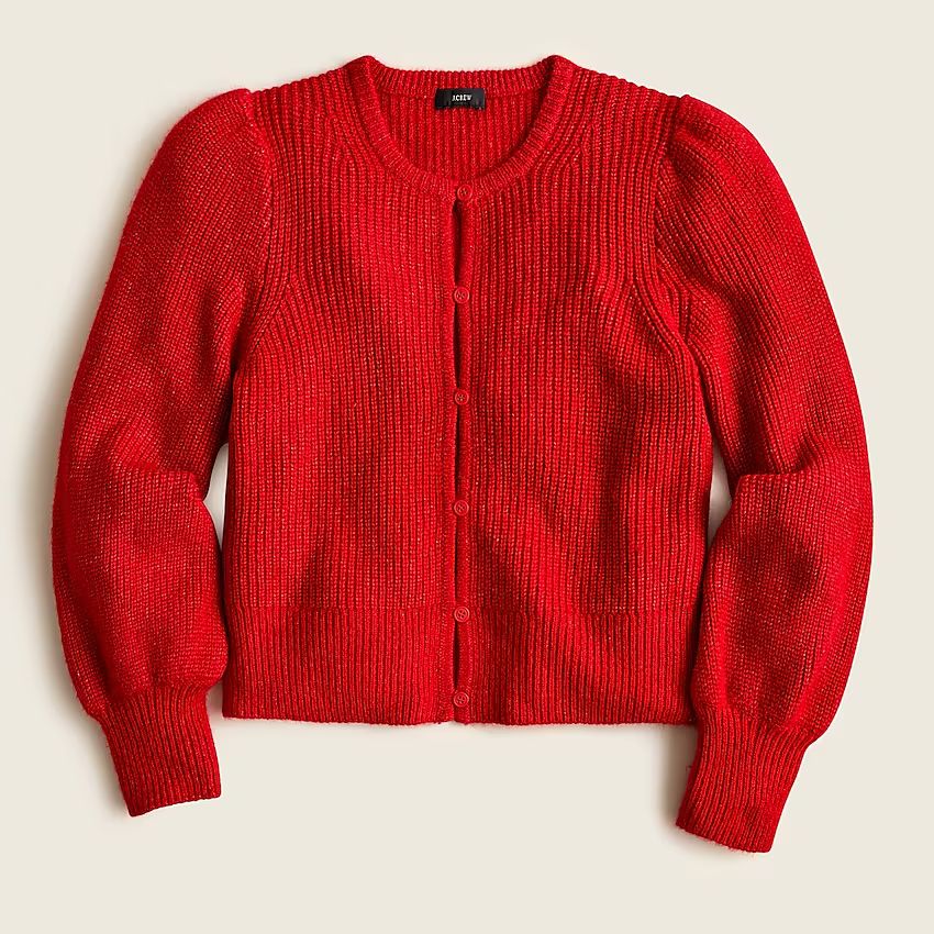 Puff-sleeve lightweight alpaca blend cardigan sweater | J.Crew US