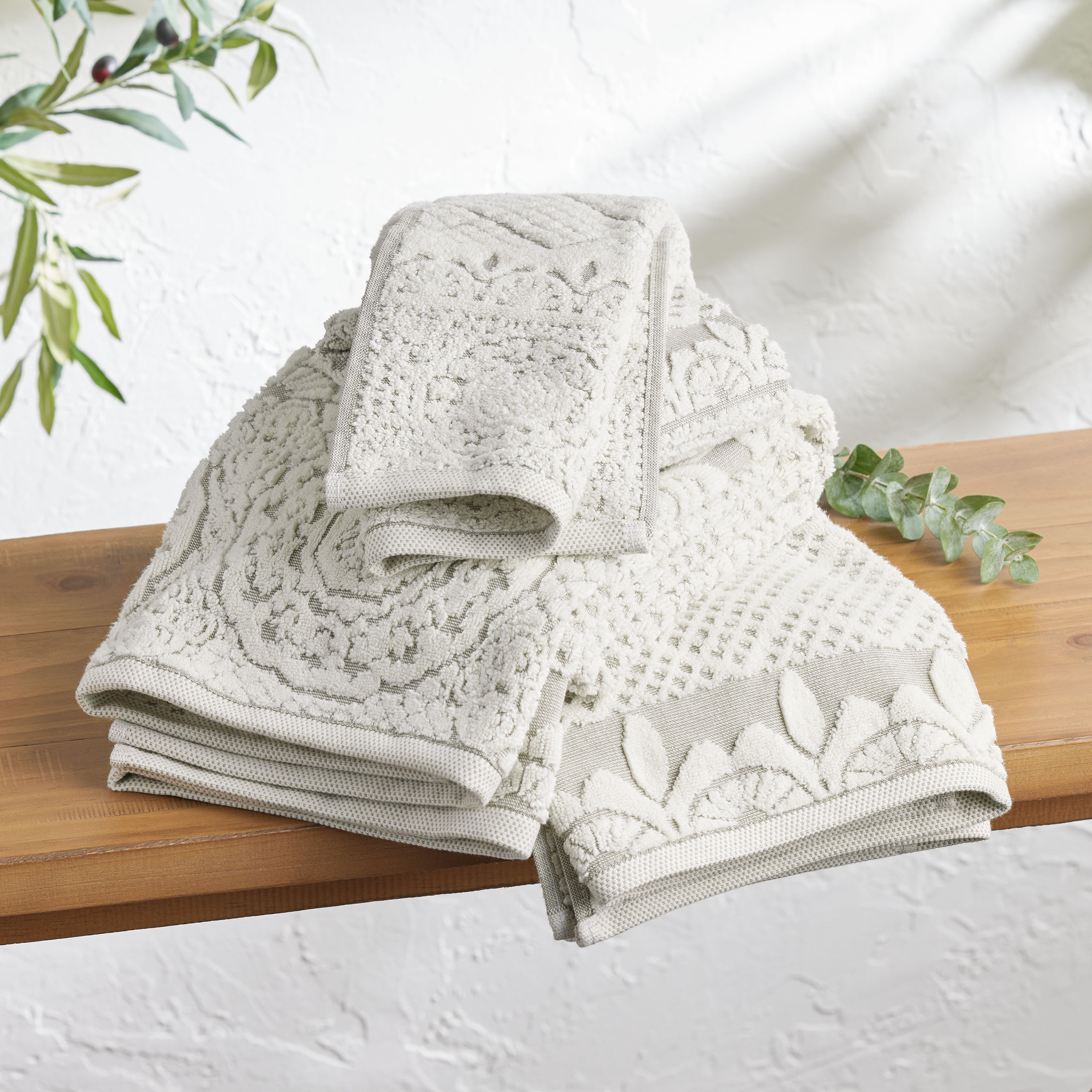 Lacey Ivory And Gray Sculpted Lattice Towel Collection | World Market