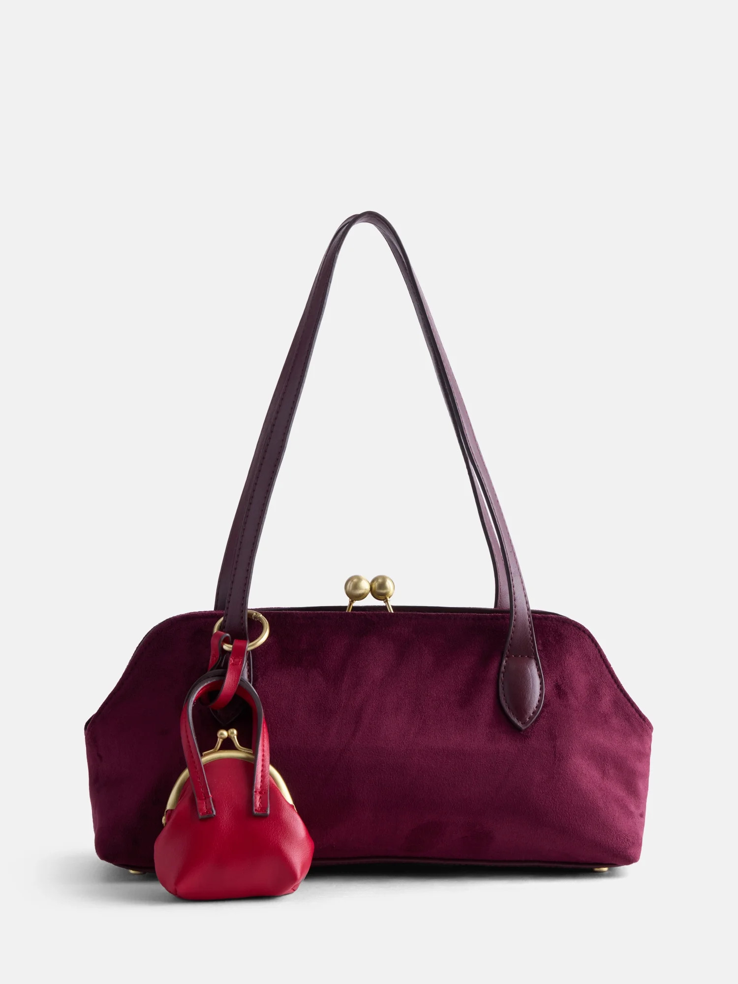 Free Assembly Women's Faux Suede Shoulder Bag with Mini Bag Charm, Dusty Rose | Walmart (US)