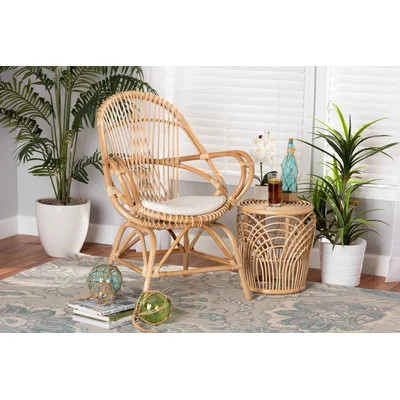 Nancee Modern Bohemian Upholstered and Rattan Accent Chair | Wayfair North America