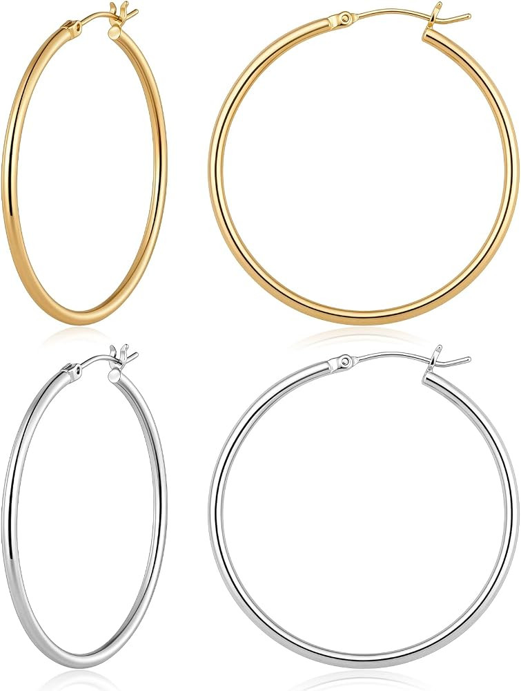 Gacimy Gold Hoop Earrings for Women 14K Real Gold Plated Hoops with 925 Sterling Silver Post | Amazon (US)
