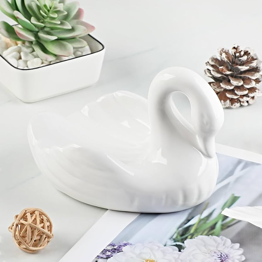 Draining Soap Dish, Elegant Swan Shape, Fluted Design, Cute Ceramic Tray(White) | Amazon (US)