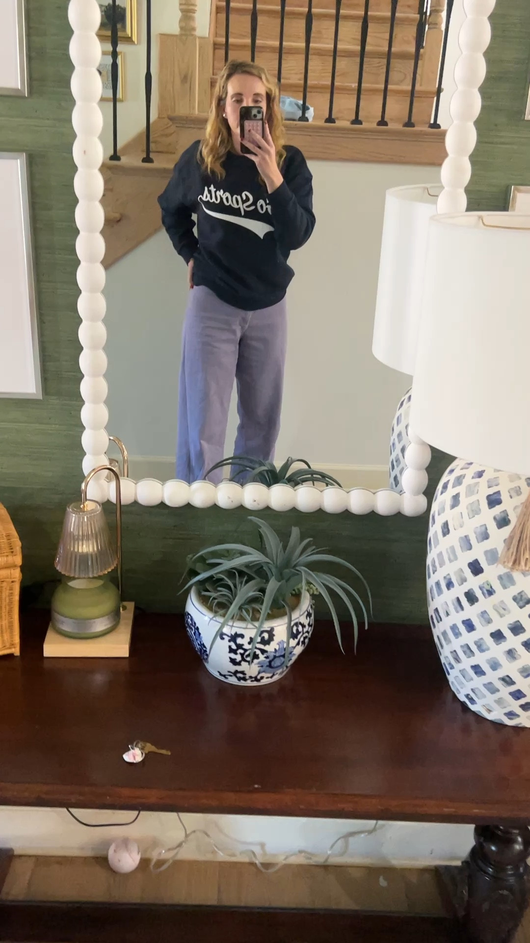 Morning drop off outfit. Purple jeans and a crewneck 

#LTKMidsize