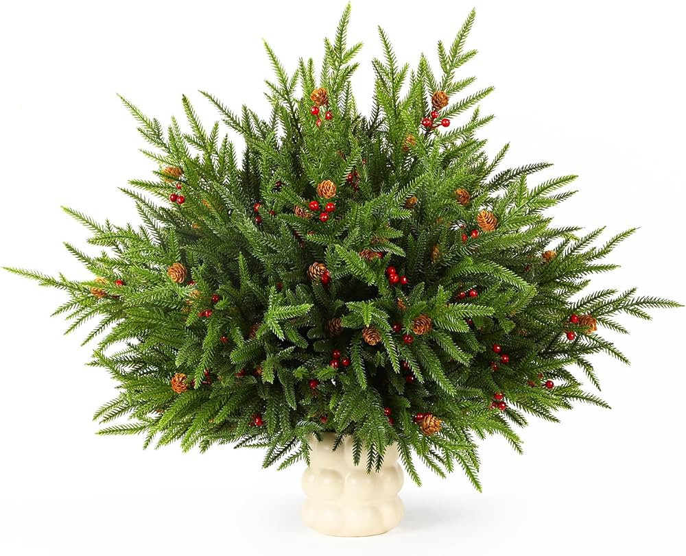 12PCS 17" Artificial Norfolk Pine Branches Christmas Decorations, Fake Cedar Stems with Pine Need... | Amazon (US)