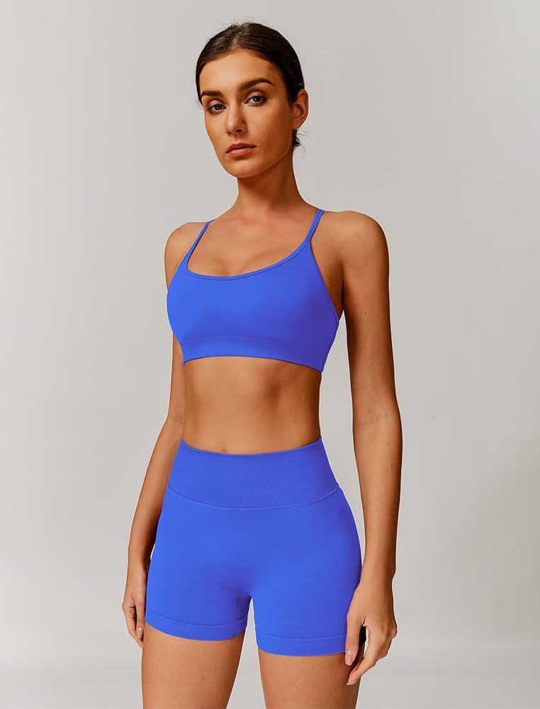 ABOCIW Womens Seamless Workout Sets Backless Sports Bra Scrunch Butt High Waist Gym Shorts 2 Piec... | Amazon (US)