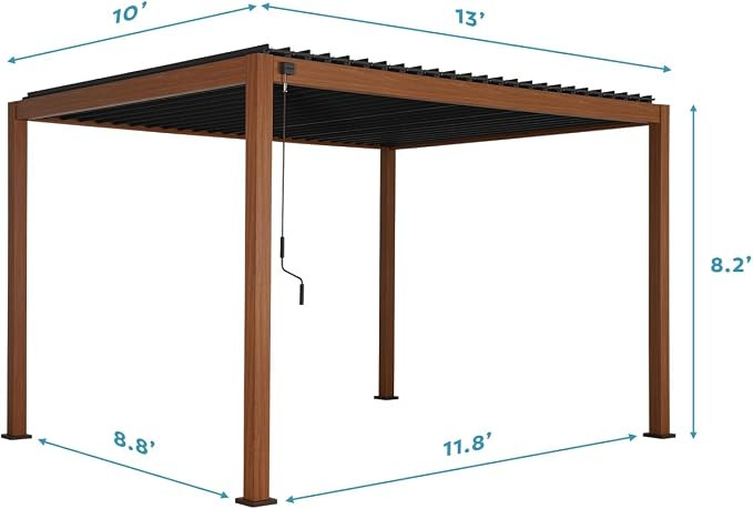 MIRADOR 111S Takasho Louvered Pergola 10x13 Wood Grain Outdoor Aluminum Pergola with Adjustable R... | Amazon (US)