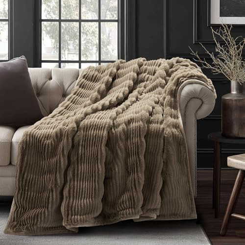 EVERGRACEHOME Ultra Soft Faux Fur Throw Blanket for Couch, Luxury Sculpted Texture Faux Rabbit Fur Blanket for Bed, Fluffy Thick Plush Warm Fuzzy Throw, 920GSM (Natural Tan, 50''x60'') | Amazon (US)