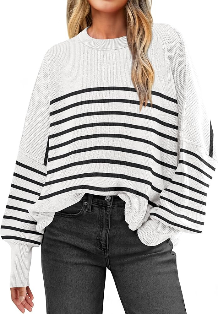 ANRABESS Womens Oversized Sweaters Fall 2024 Fashion Crewneck Batwing Long Sleeve Side Slit Knit ... | Amazon (US)