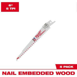 6 in. 5 TPI Thin Kerf Wood Cutting BiMetal SAWZALL Reciprocating Saw Blades (5-Pack) | The Home Depot