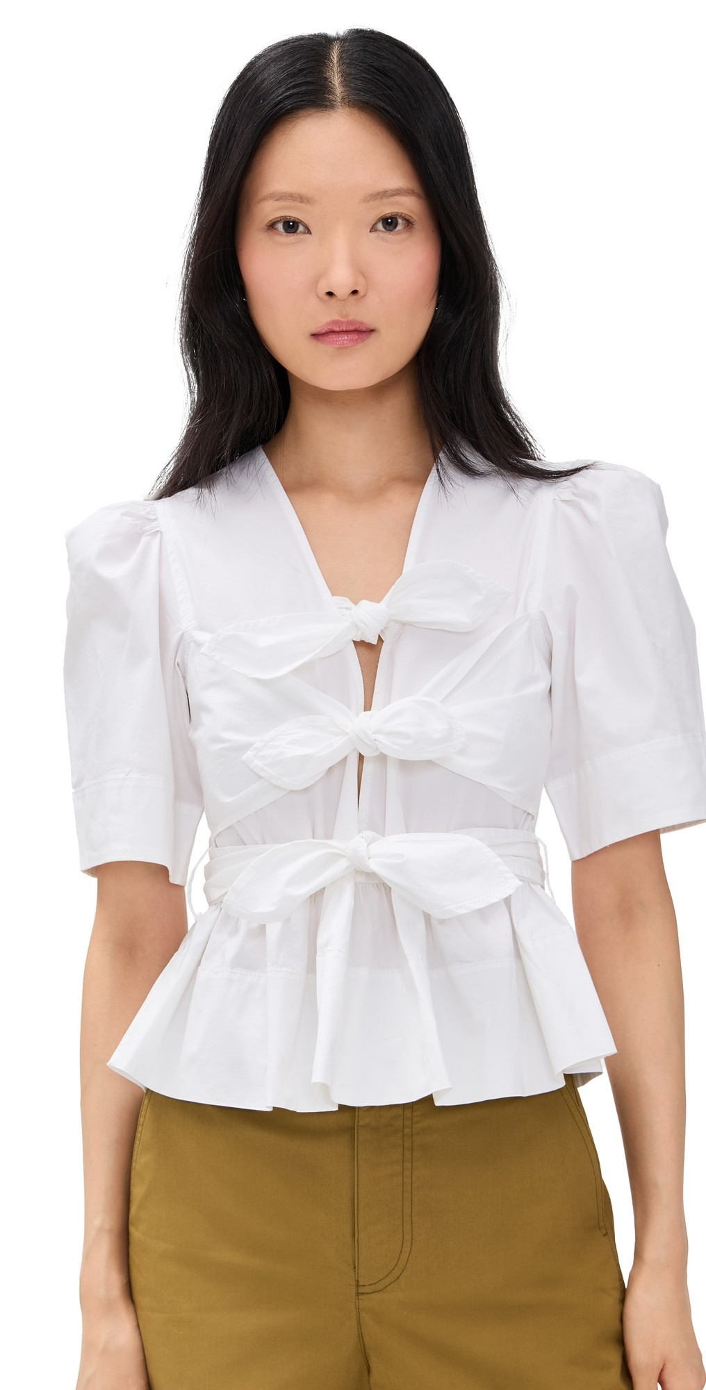 GANNI Washed Stretch Cotton Tie Strap Blouse Bright White 44 | Shopbop