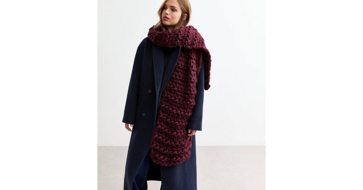 Burgundy Chunky Knit Scarf  | New Look | New Look (UK)