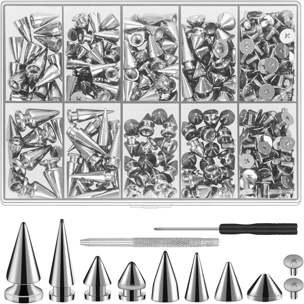 RYKOMO 354 Sets Punk Spikes and Studs Kit,Metal Tree Spikes Studs 8 Sizes, Cone Spike and Studs R... | Amazon (US)