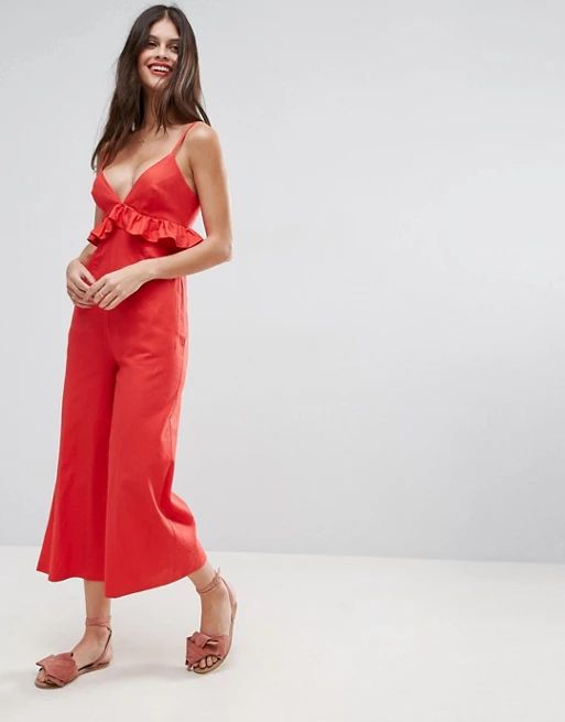 ASOS Linen Ruffle Cami Jumpsuit | ASOS UK