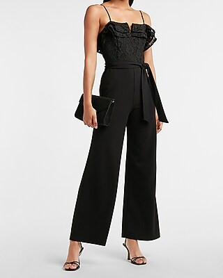 Ruffle Lace Bodice Wide Leg Jumpsuit | Express