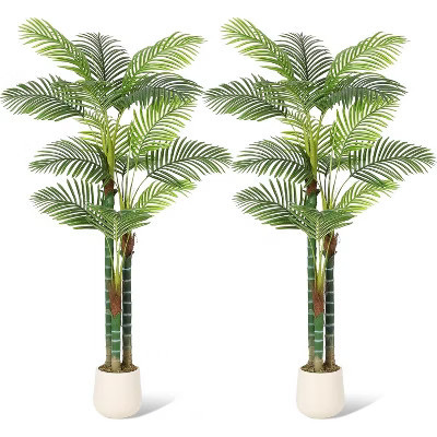Faux Tall Palm Tree, Triple Golden Cane Palm Trees, Fake Tropical Plant, Artificial Tree Faux Plants for Home Office Indoor Yard Patio Outdoor Decor | Target