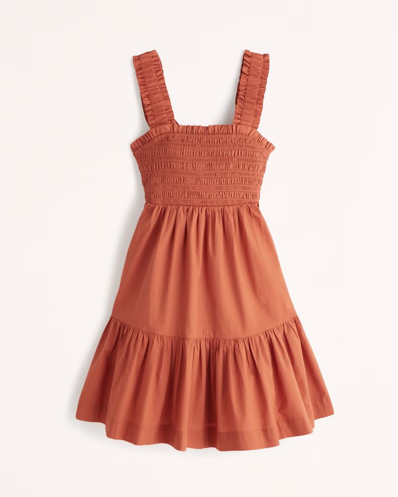 Women's Smocked Bodice Easy Mini Dress | Fall Dress - Orange Dress | Abercrombie & Fitch (US)