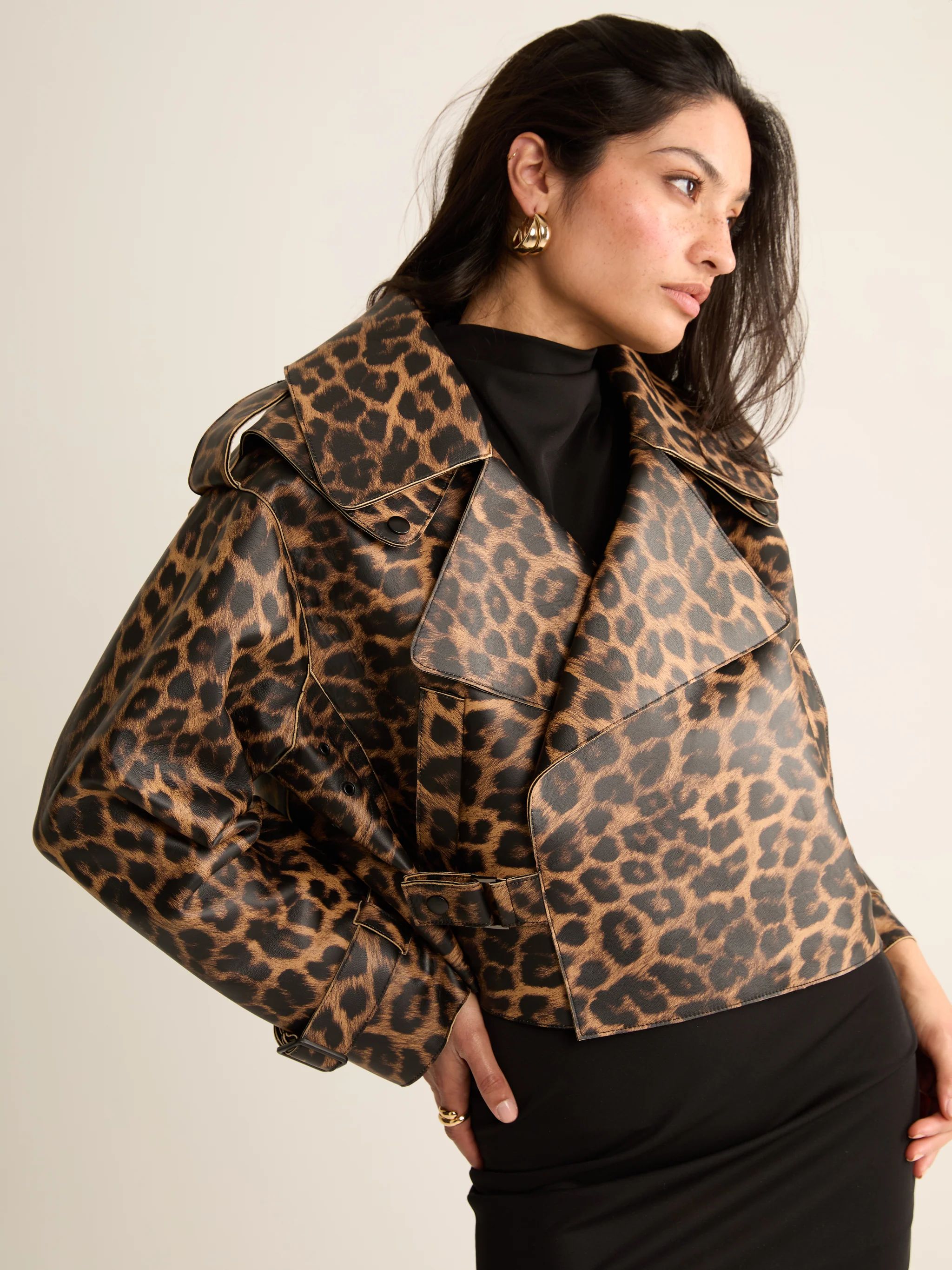 Leopard Oversized Leather Jacket | Jane and Tash Bespoke