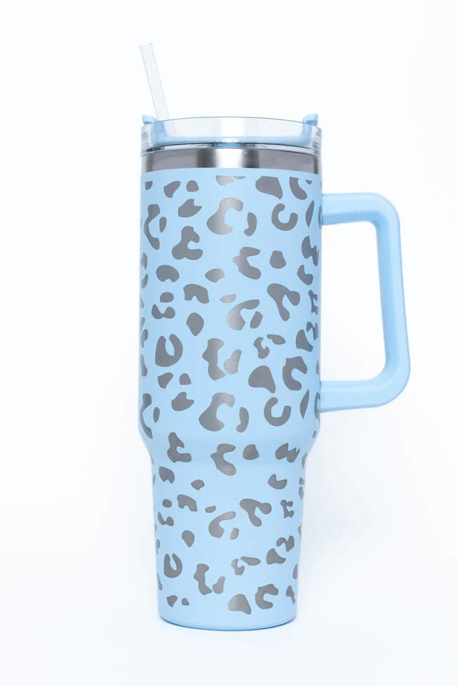 Sippin' Pretty Blue Leopard 40 oz Drink Tumbler With Lid And Straw | Pink Lily