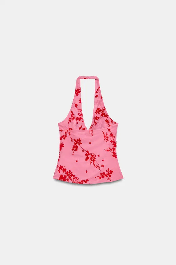 FLOCKED TULLE HALTER TOP | Zara US
