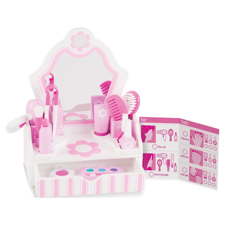 Melissa & Doug Wooden Beauty Salon Play Set With Vanity and Accessories (18 pcs) - FSC-Certified ... | Walmart (US)