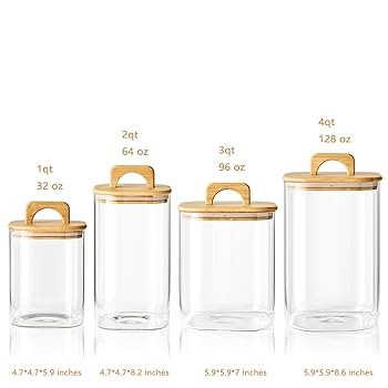 Sweejar 4 qt Large Jars with Bamboo Lids, 1 Gallon Glass Candy Jar with Lid, Sugar/Flour Storage ... | Amazon (US)
